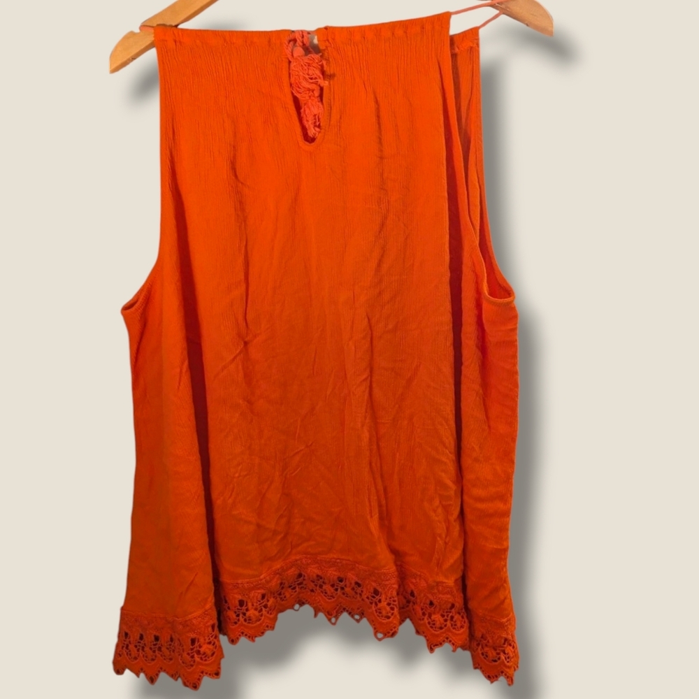 (3X) For Hint of Mint Burnt Orange Lace Overlay Halter Top  Women's Plus Size 3X - Picture 2 of 5